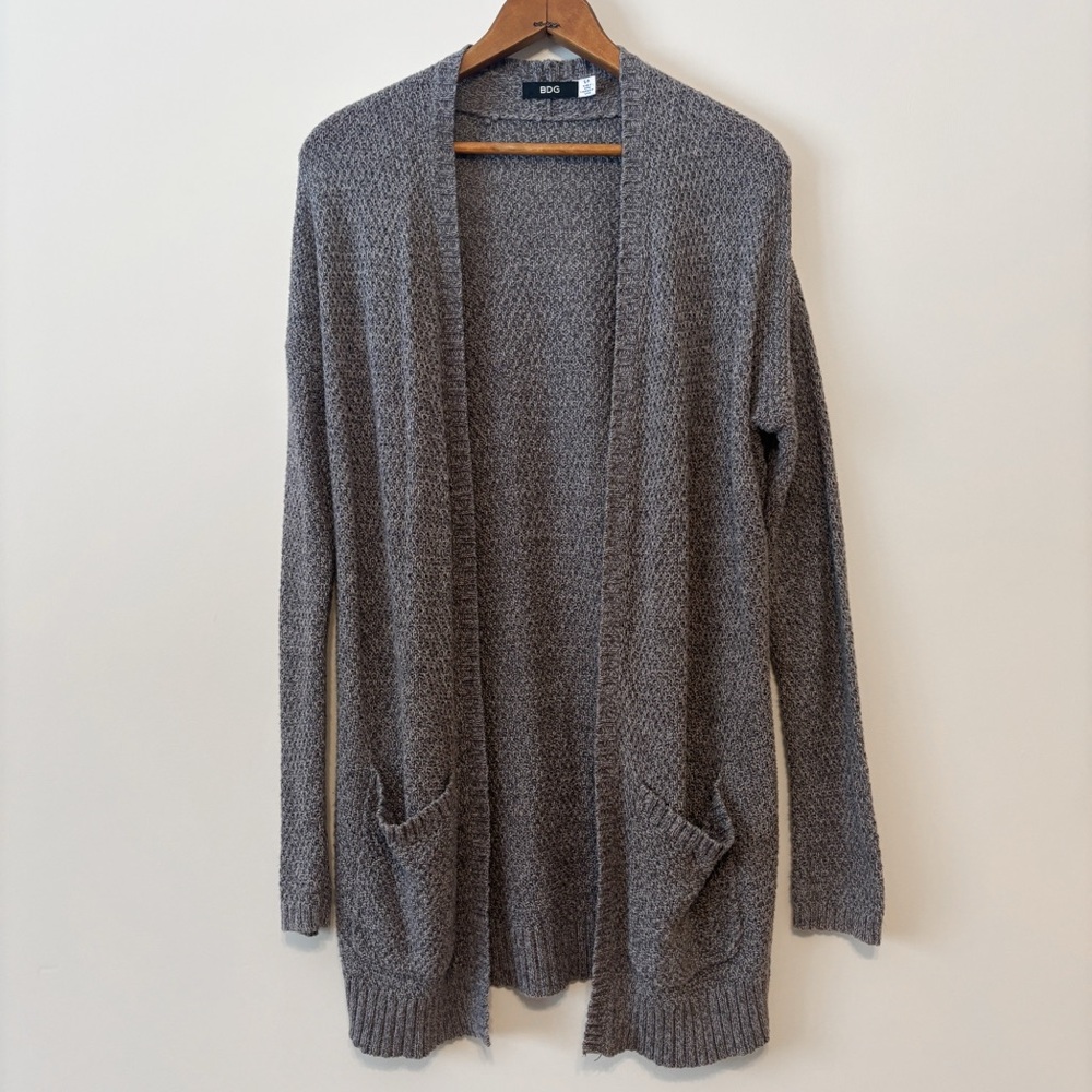BDG Open Cardigan Sweater Long Knit Gray Marl SMALL